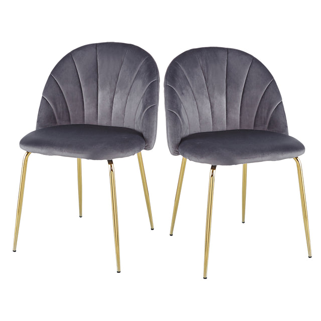 Modern  Grey  dining chair(set of 2 ) with iron tube golden legs, velvet cushions and comfortable backrest,(N.W 10.582 Ibs / 1piece ) suitable for dining room, living room, cafe, simple structure.