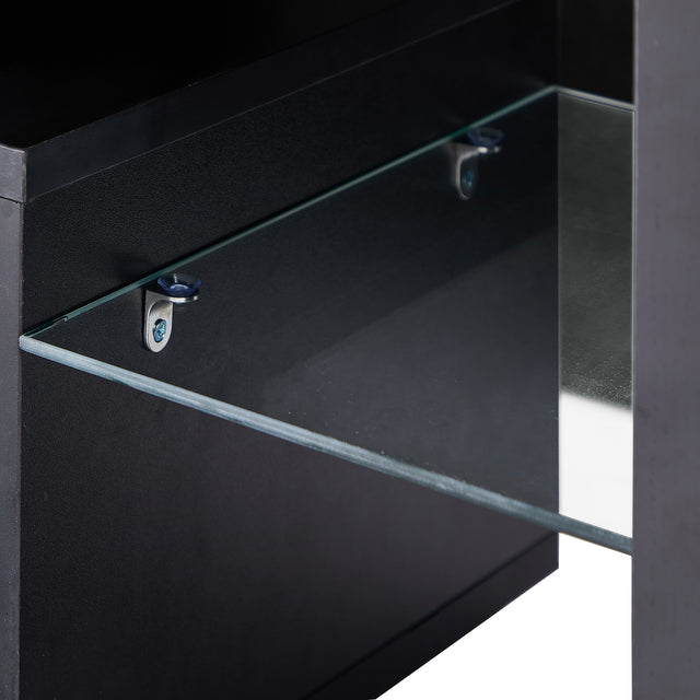 20 minutes quick assemble,Black morden TV Stand with LED Lights,high glossy front TV Cabinet,can be assembled in Lounge Room, Living Room or Bedroom,color:black