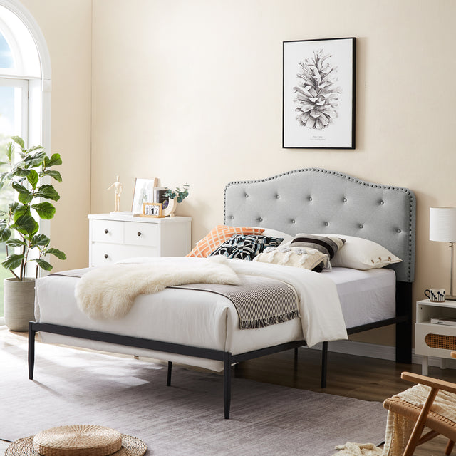 B113 Full bed, Beautiful headboard with buttons  Strong iron frame with high temperature paint