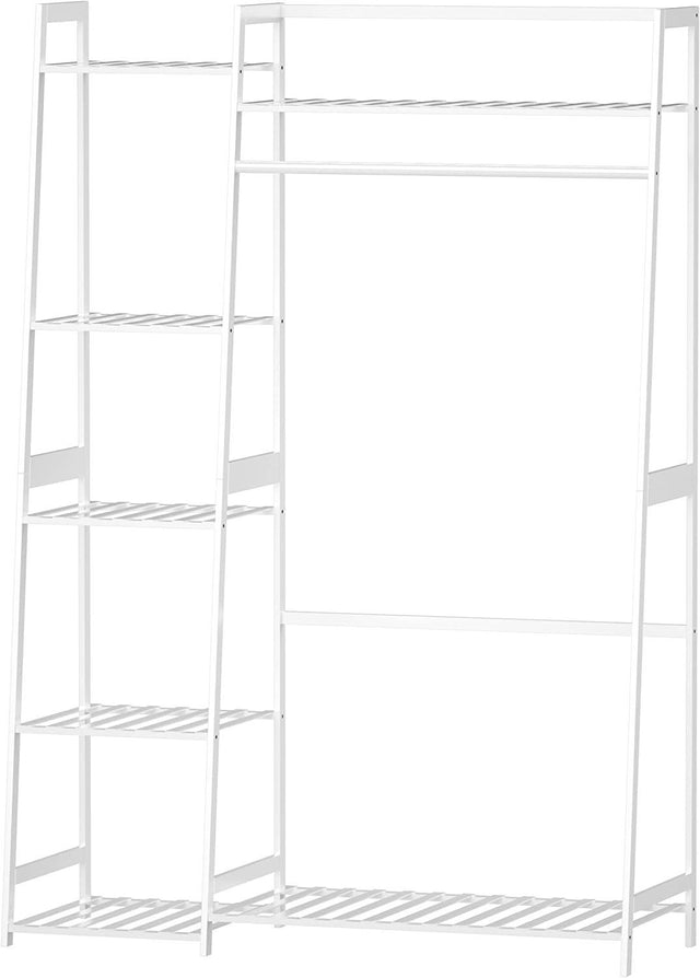 Clothes Rack,Heavy Duty Clothes Rack with Shelves,Freestanding Closet Organizer for Living Bedroom Room Kitchen Bathroom Entryway Office Storage Shelves Clothes Hanging Rack,CR-538 White