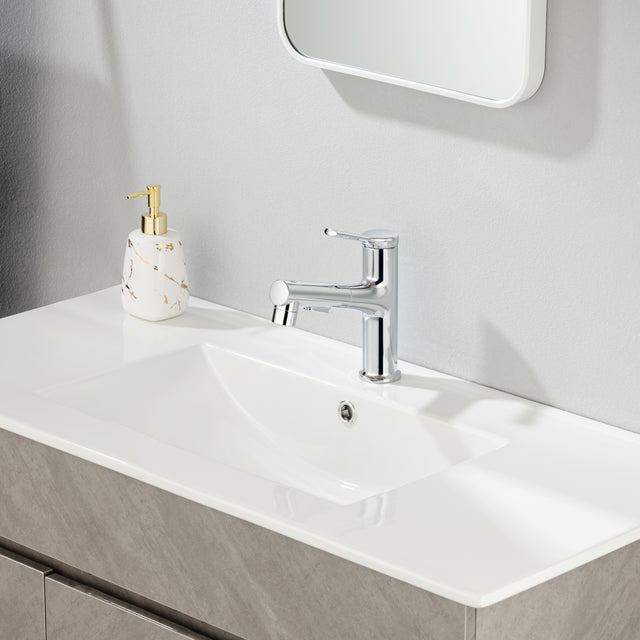 Single Hole Bathroom Faucet with Pull Out Sprayer, Dual Spray Modes, Solid Brass Polished Chrome Bathroom Faucet for Sink, Modern One Handle Bath Vanity Faucet with Face Basin Mixer Tap\\nVisit the YI