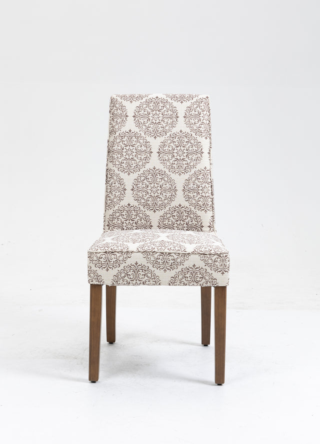 Cover Removable Interchangeable and Washable Coffee Medallion Fabric Upholstered Parsons Chair with Solid Wood Legs 2 PCS