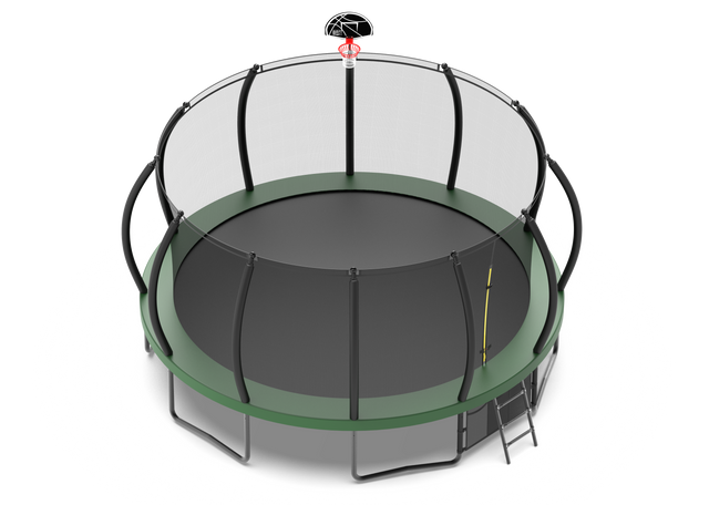 15FT Trampoline green for Kids and Adults Outdoor Trampoline with Enclosure Net, storage, Basketball Hoop