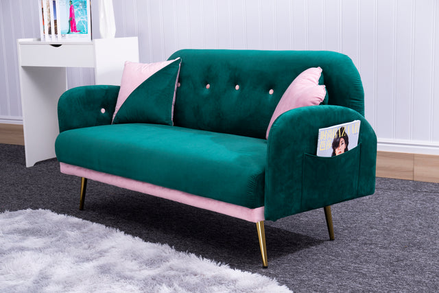 2156 sofa includes 2 pillows 58" green velvet sofa for small spaces