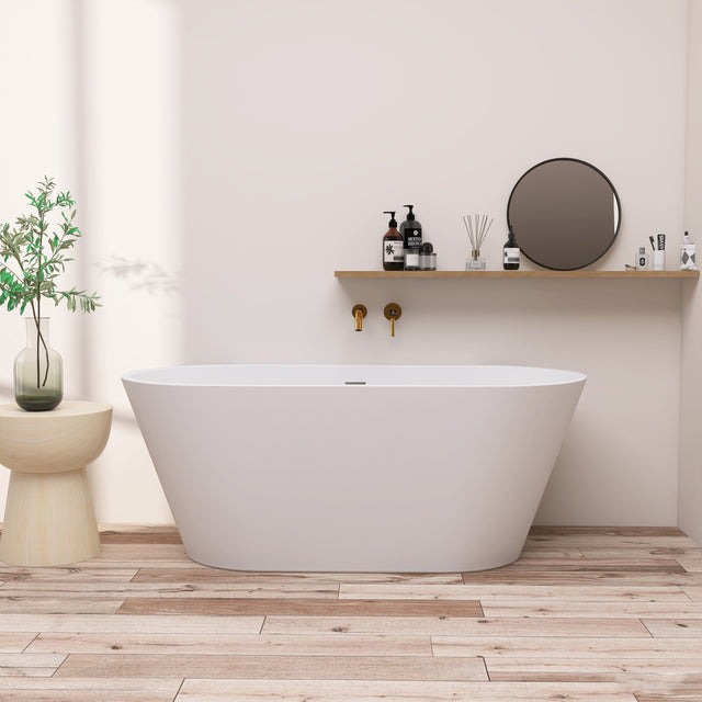 67" Acrylic Free Standing Tub - Classic Oval Shape Soaking Tub, Adjustable Freestanding Bathtub with Integrated Slotted Overflow and Chrome Pop-up Drain Anti-clogging Gloss White