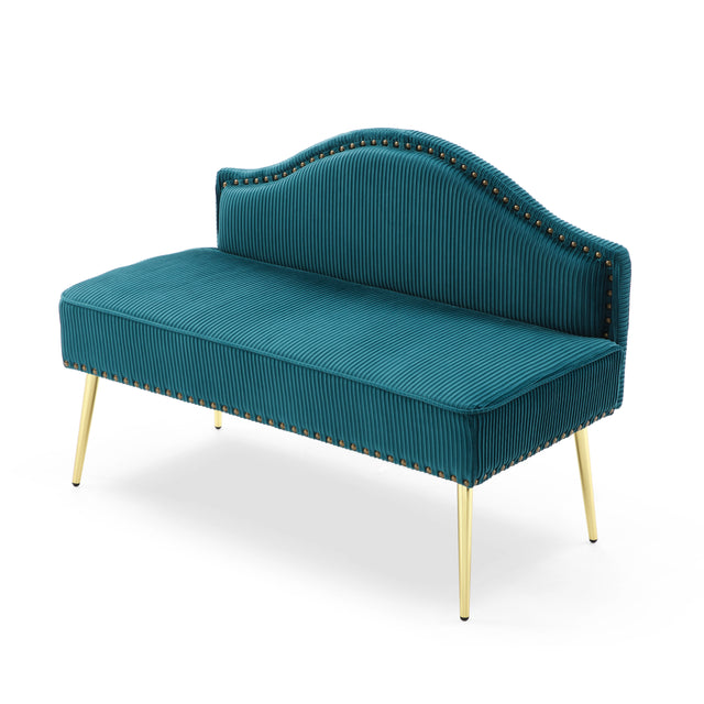 46.5" Width Modern Upholstered Pleated Velvet Loveseat Sofa Tufted Dining Bench Office Loveseat Couch Armless Mid-Century Settee Luxury 2 Seater Sofa with Golden Legs for Living Room Bedroom,Teal