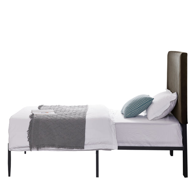 B110 Twin bed Beautiful line stripe cushion headboard  Strong iron frame with high temperature paint