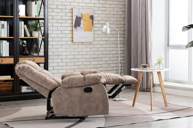 Recliner Chair Overstuffed, Manual Reclining Single Couch Wide Seat with Thickened Headrest and Back (Camel)