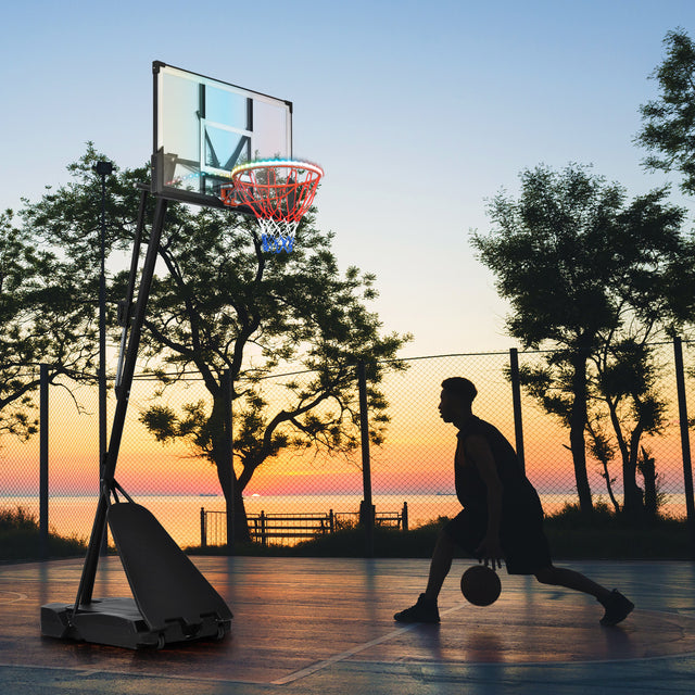 Portable Basketball Hoop Basketball System 8-10ft Height Adjustable for Youth Adults LED Basketball Hoop Lights, Colorful lights, Waterproof，Super Bright to Play at Night Outdoors,Good Gift for Kids