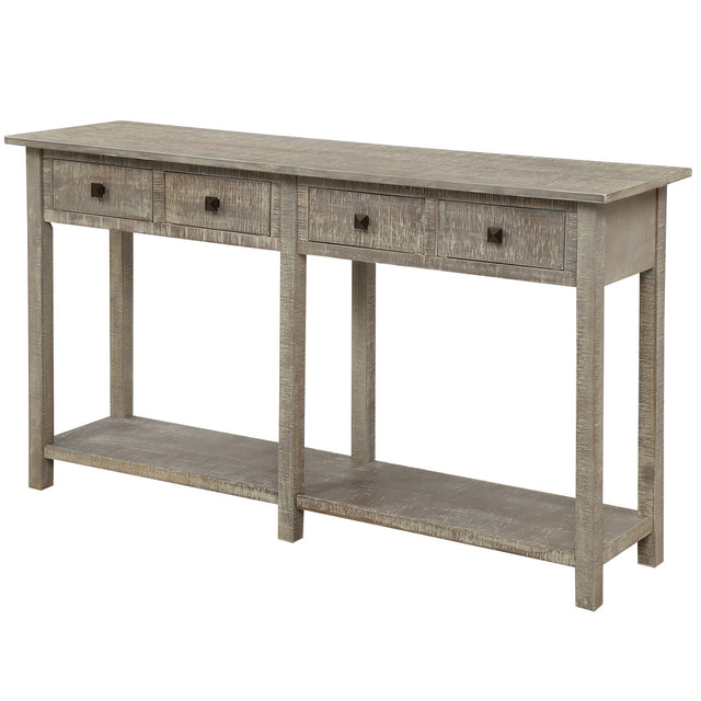 TREXM Rustic Brushed Texture Entryway Table Console Table with Drawers and Bottom Shelf for Living Room (Grey Wash)