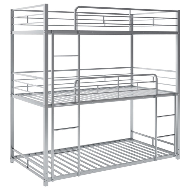Metal Twin Size Triple Bunk Bed, Silver