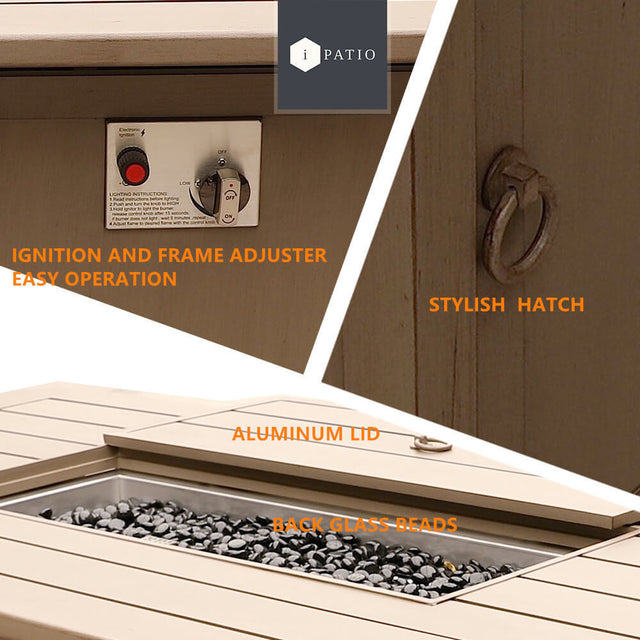 24.8\'\' H x 36\'\' W Aluminum Propane Outdoor Fire Pit Table with Lid