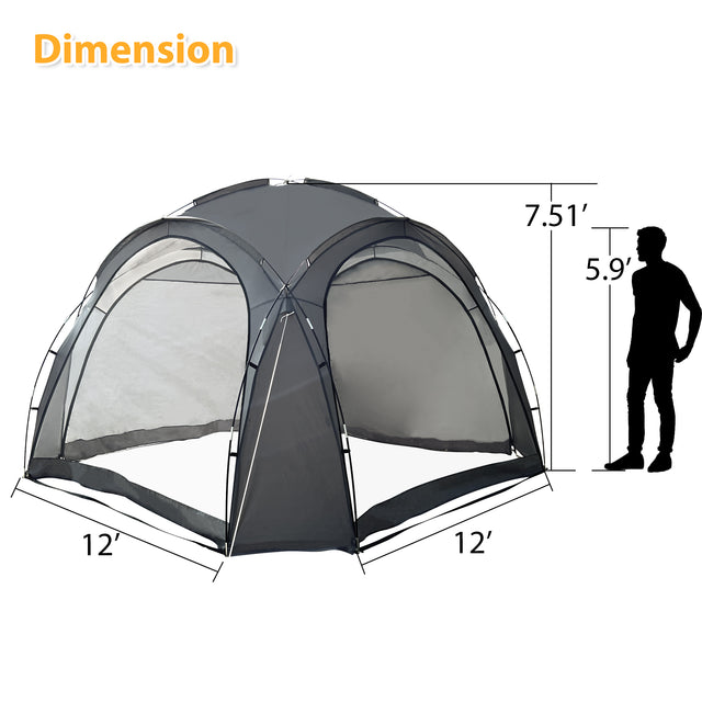 Easy Beach Tent 12 X 12ft Pop Up Canopy UPF50+ Tent with Side Wall, Ground Pegs, and Stability Poles, Sun Shelter Rainproof, Waterproof for Camping Trips, Backyard Fun, Party Or Picnics