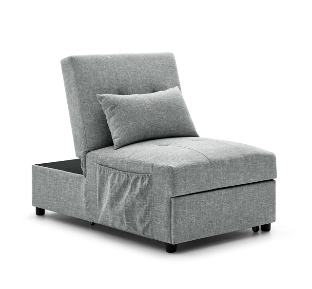 Folding Ottoman Sleeper Sofa Bed, 4 in 1 Function, Work as Ottoman, Chair ,Sofa Bed and Chaise Lounge for Small Space Living, Grey  (44” x 26” x 33”H)