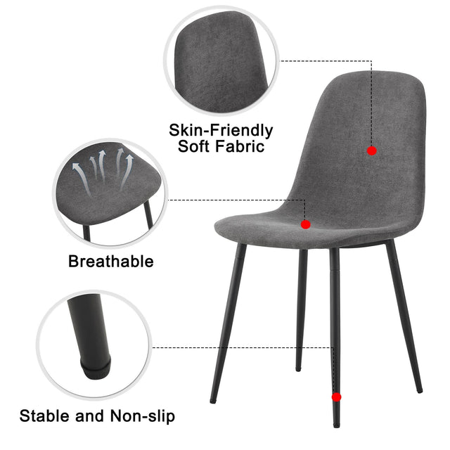 Dining Chairs Set of 4, Modern Mid-Century Style Dining Kitchen Room Upholstered Side Chairs， Accent Chairs with Soft Linen Fabric Cover Cushion Seat and Black Metal Legs，For Kitchen Lounge Farmhouse