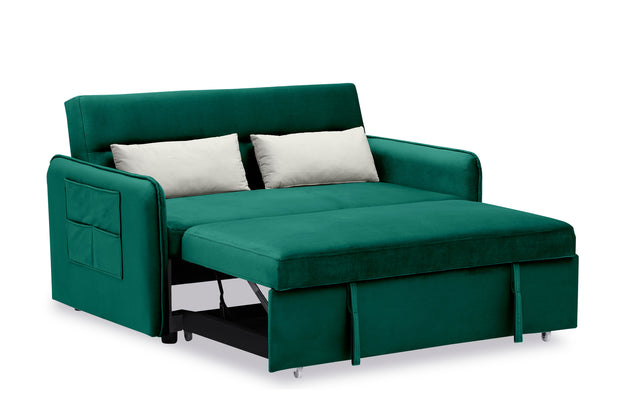 2120 Sofa Pull Out Bed Included Two Pillows 54" Green Velvet Sofa for Small Spaces