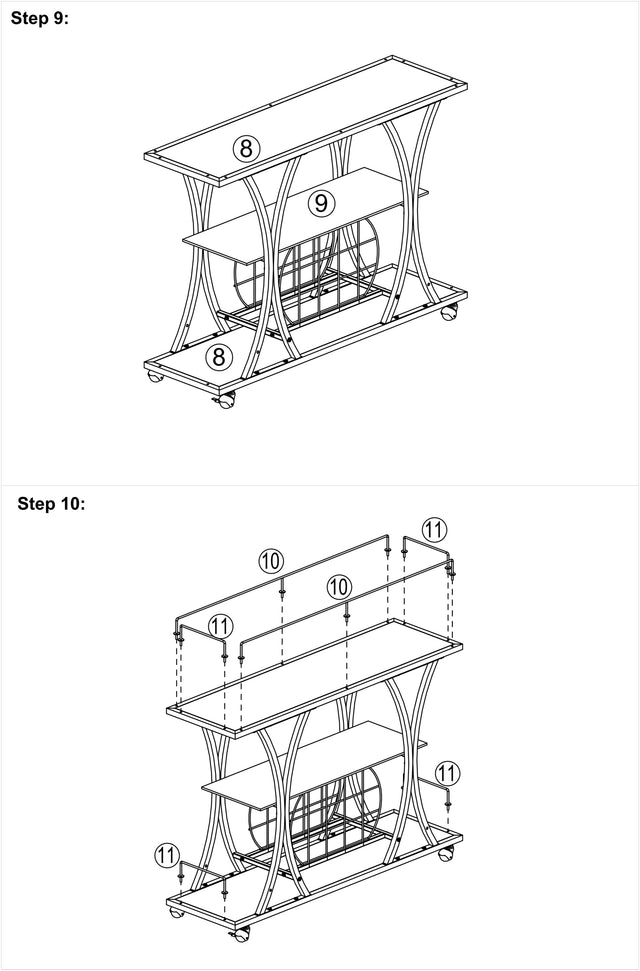Golden Bar Cart with Wine Rack Tempered Glass Metal Frame Wine Storage