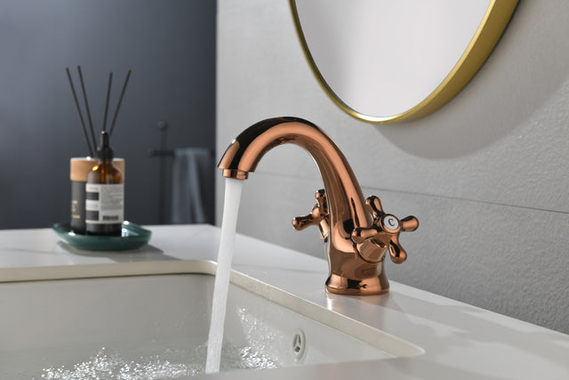 Rose Gold Bathroom Sink Faucet 2 Single Hole Vanity Vessel Sink Basin Cold and Hot Water Deck Mounted