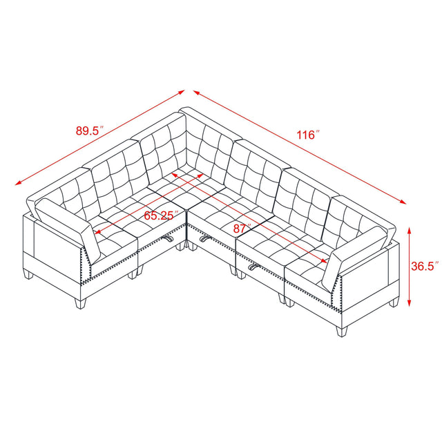 L shape Modular Sectional Sofa，DIY Combination，includes Three Single Chair and Three Corner ，Black Velvet.