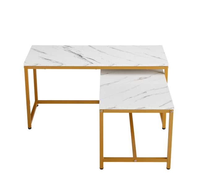 Modern Nesting Coffee  Tables Set, Marble white, 2pc,