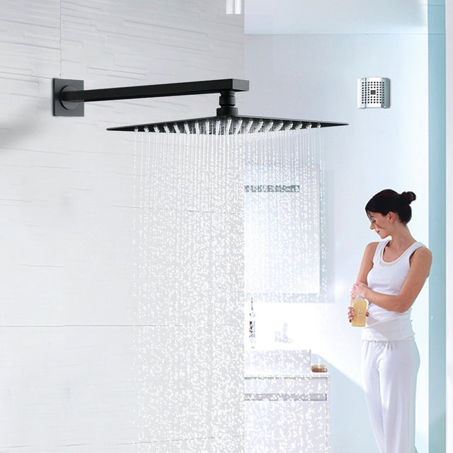 12 Inch Rain Shower Head, 10" Square Rainfall & High Pressure Stainless Steel Bath Showerhead, Waterfall Full Body Coverage With Silicone Nozzle