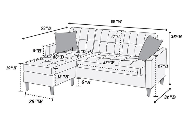 Blue Grey Polyfiber Sectional Sofa Living Room Furniture Reversible Chaise Couch Pillows Tufted Back Modular Sectionals