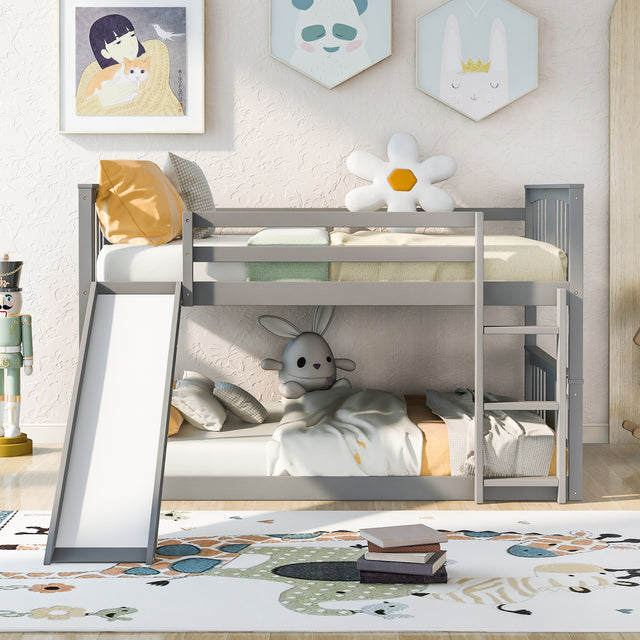 Full Over Full Bunk Bed with Ladder with Slide, Gray (Old SKU :LP000208AAE)
