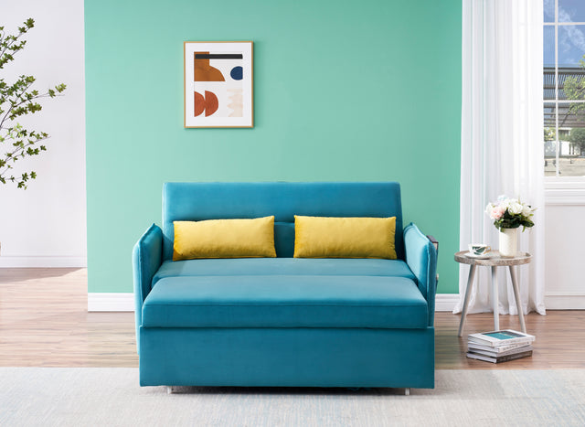 2120 Sofa Pull Out Bed Included Two Pillows 54" Velvet Sofa for Small Spaces Teal