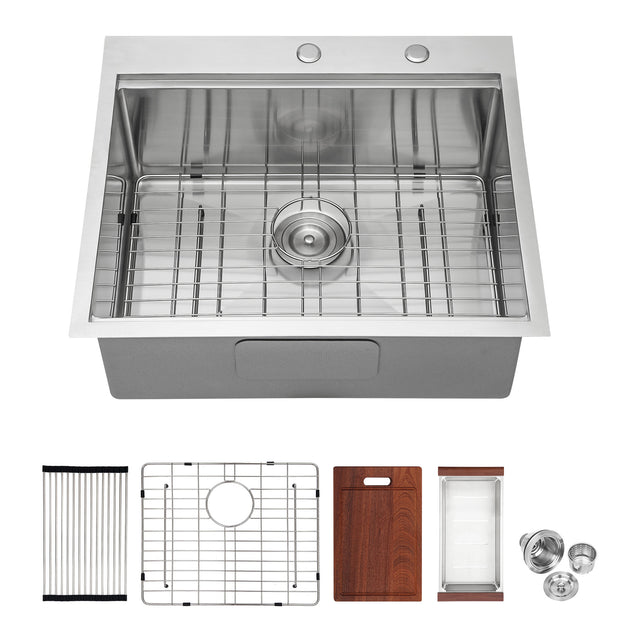 28 in Kitchen Sink Stainless Steel 16 Gauge Ledge Workstation Sink Drop-in Topmount Single Bowl Single Bowl Sink