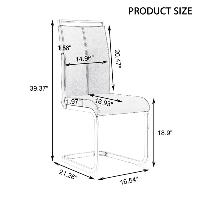 Glass Dining Table and Brown Dining Chair 4-Piece Set  Rectangular 0.31" Tempered Glass Tabletop and Black Coating Metal Dining Table size 47" W x 31"D x 30" H