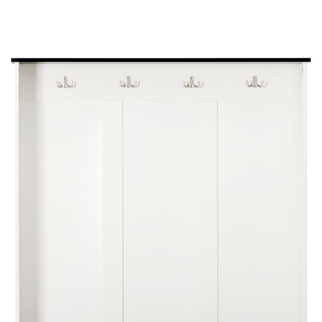 ON-TREND Two-tone Hall Tree with 4 Hooks and 3 Large Drawers, Coat Hanger, Entryway Bench, Storage Bench, 3-in-1 Design, for Entrance, Hallway (White)