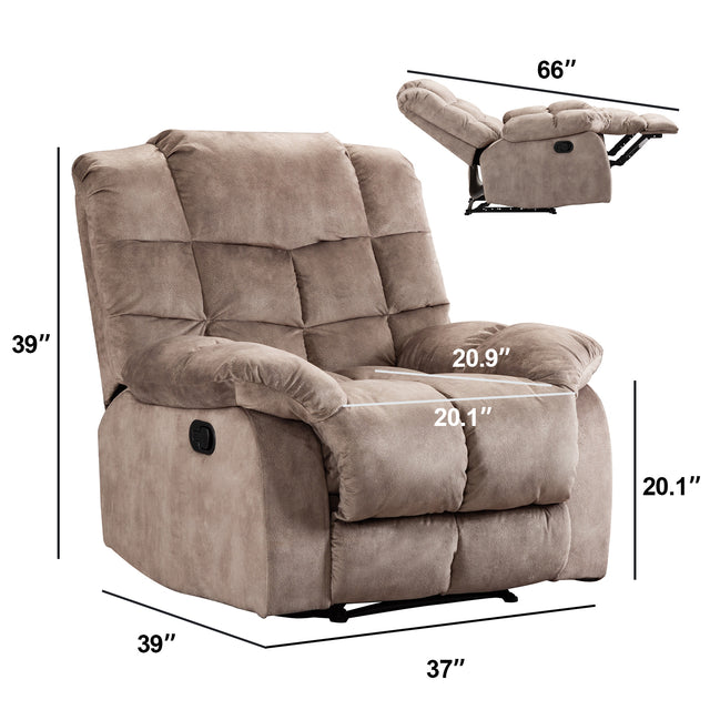 Recliner Chair Overstuffed, Manual Reclining Single Couch Wide Seat with Thickened Headrest and Back (Camel)