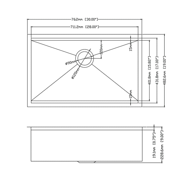 30 Inch Workstation Ledge kitchen Sink Undermount 304 Stainless Steel Single Bowl R10 Tight Radius Sink