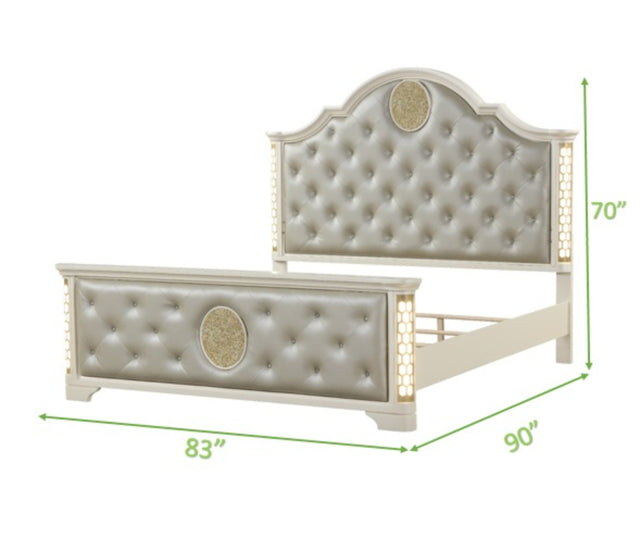 Jasmine King 6 Pc Unique LED Vanity Bedroom Set made with Wood in Beige