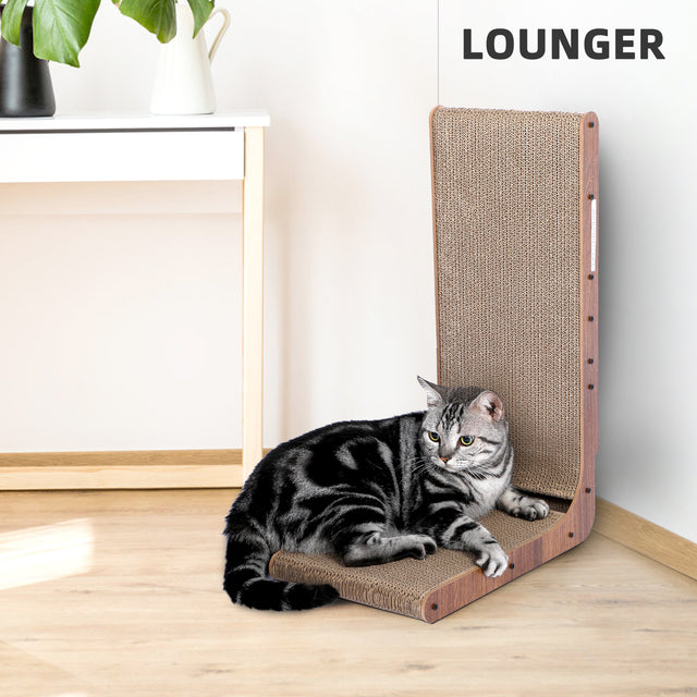 Fluffydream Cat Scratcher with Cat Toys Ball Track, Build-in Ball, L-Shaped Scratcher, Cardboard Lounge Bed, Stable and Durable, Furniture Protector, Reversible