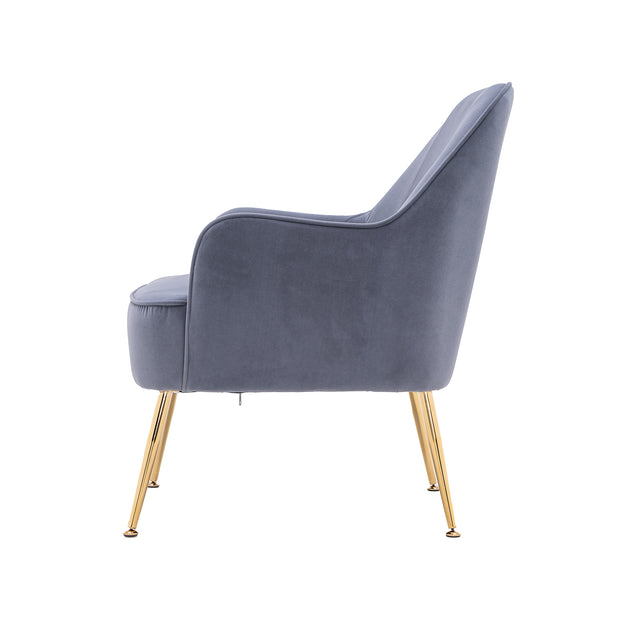 Modern Ergonomics Soft Velvet Fabric Material Accent Chair With Gold Legs And Adjustable Feet Screws For Indoor Home Living Room,Gray