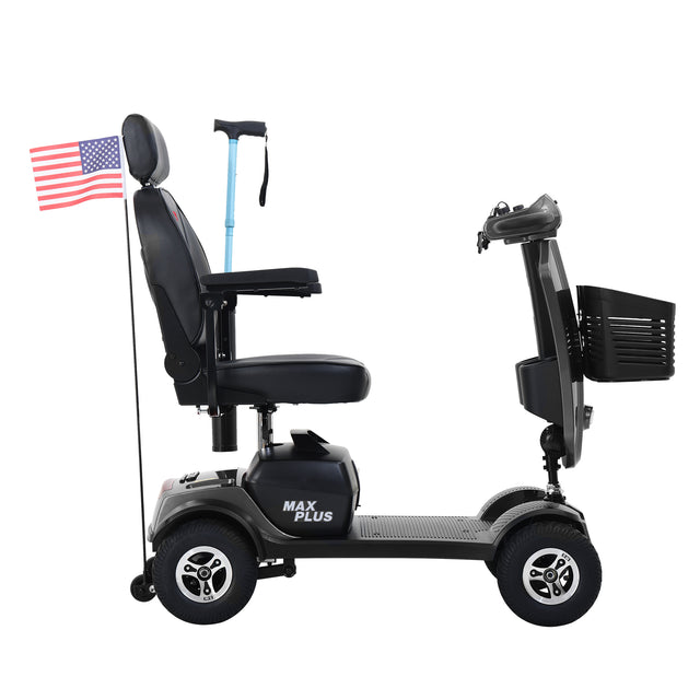 W429S00022 MAX PLUS GREY  4 Wheels Outdoor Compact Mobility Scooter with 2pcs*20AH Lead acid Battery, 16 Miles, Cuo Holders & USB charger Port