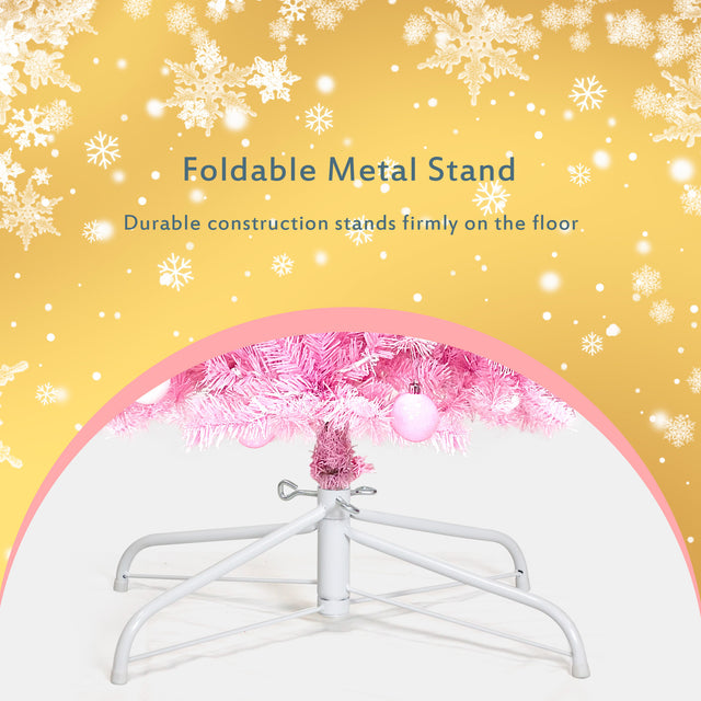 Pre-lit Artificial Christmas 2-Piece Set, Xmas Tree 5FT Pink Christmas Tree with 6 feet Garland X-mas