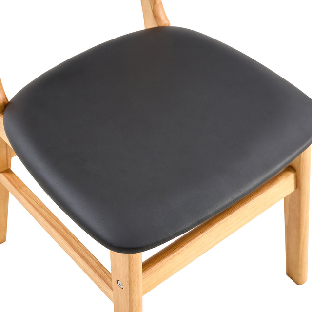 Solid Wood Dining Chair Stylish and Durable Small with Curved Backrest, PU+Foam Cushion, and Plastic Rattan Surface - Perfect for Any Room Décor and Daily Use