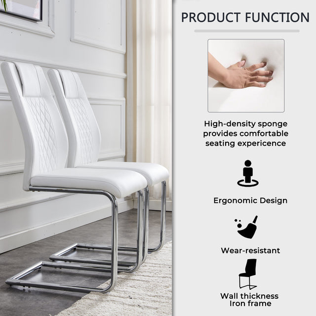 Modern Dining Chairs With Faux Leather Padded Seat Dining Living Room Chairs Upholstered Chair With Metal Legs Design for Kitchen, Living, Bedroom, Office Chairs Set of 2 (White+PU Leather)