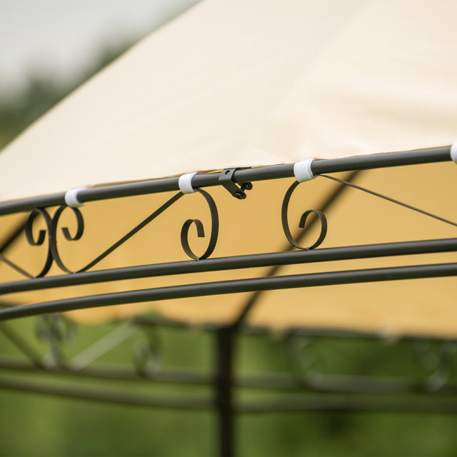 [VIDEO provided] U-style Outdoor Gazebo Steel Fabric Round Soft Top Gazebo，Outdoor Patio Dome Gazebo with Removable Curtains