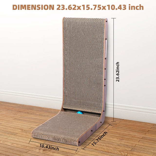 Fluffydream Cat Scratcher with Cat Toys Ball Track, Build-in Ball, L-Shaped Scratcher, Cardboard Lounge Bed, Stable and Durable, Furniture Protector, Reversible