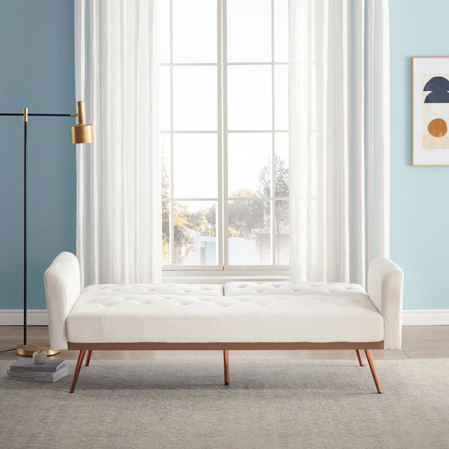 Beige Folding Living Room Sofa Bed with Midfoot Including Two Pillows