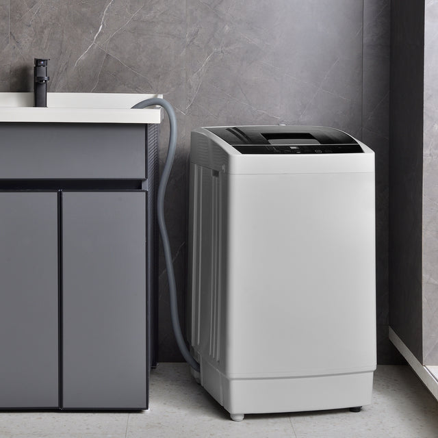 Top Loading Compact Fully Automatic Washing Machine, 1.24 Cu.ft, with LED Display, 8 Water Levels, 10 Wash Programs, Wash Schedule, Tub Air Dry, Tub Self Clean, Child Lock，Dorms, RVs, Camping