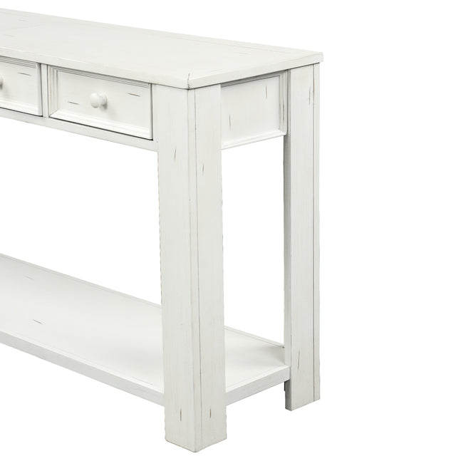 TREXM Console Table for Entryway Hallway Sofa Table with Storage Drawers and Bottom Shelf ( Antique White)
