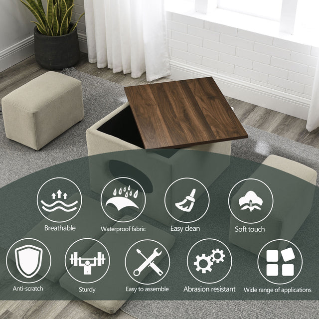 [Video] Welike Waterproof, oil-proof, scratch-proof 25"W Modern design hollow storage ottoman, upholstery, coffee table, two small footstools, easy storage and wide use