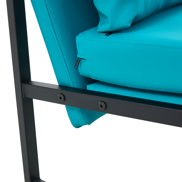 PU Leather Accent Arm Chair Mid Century Modern Upholstered Armchair with Metal Frame Extra-Thick Padded Backrest and Seat Cushion Sofa Chairs for Living Room ( Cyan PU Leather + Metal + Foam )