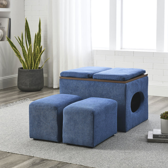 [Video] Welike 25"W Modern design hollow storage ottoman, upholstery, coffee table, two small footstools, easy storage and wide use