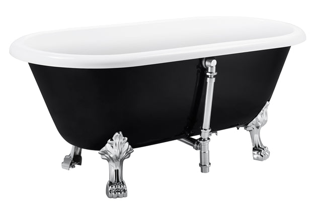 59" 100% Acrylic Freestanding Bathtub，Contemporary Soaking Tub，white inside black outside
