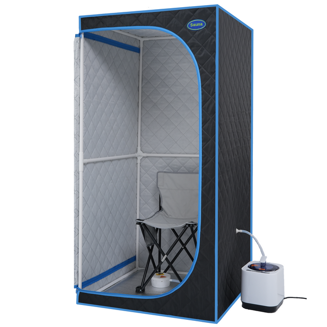 Portable Black Full Size Steam Sauna tent–Personal Home Spa, with Steam Generator, Remote Control, Foldable Chair, PVC pipes. Easy to Install,fast heating, with FCC & UL Certification.
